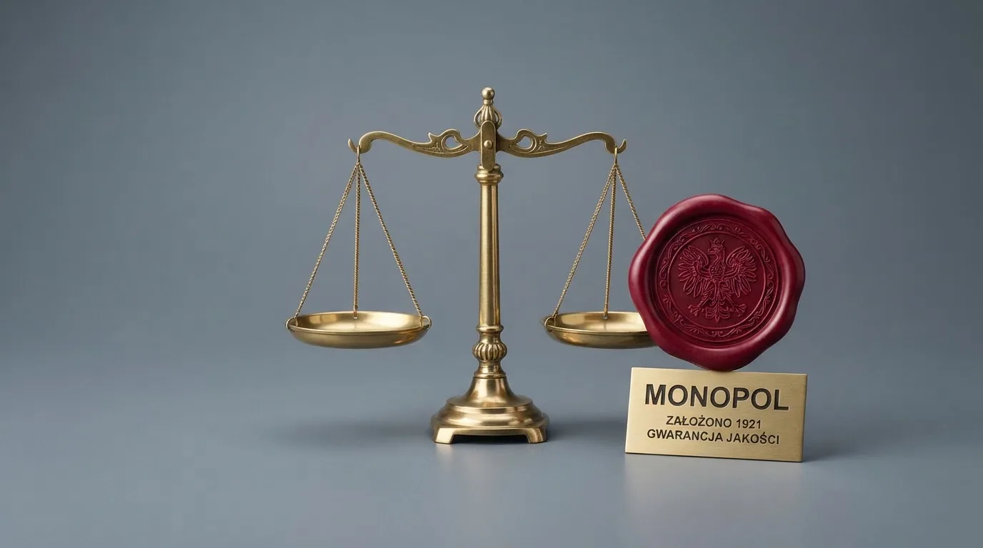Waga i pieczęć obok napisu o państwowym monopolu na kasyno online